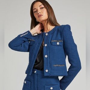 Generation Love Kristen Tweed Blazer Jacket Silver Hardware Blue Cropped size L